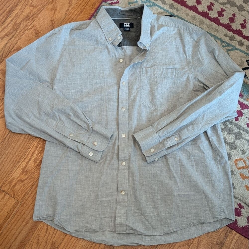 Cutter & Buck Size XL Gray Button Front Long‎ Sleeve Shirt